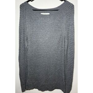 LOFT Womens Medium Gray Knit Sweater Textured Crew Neck Long Sleeve
